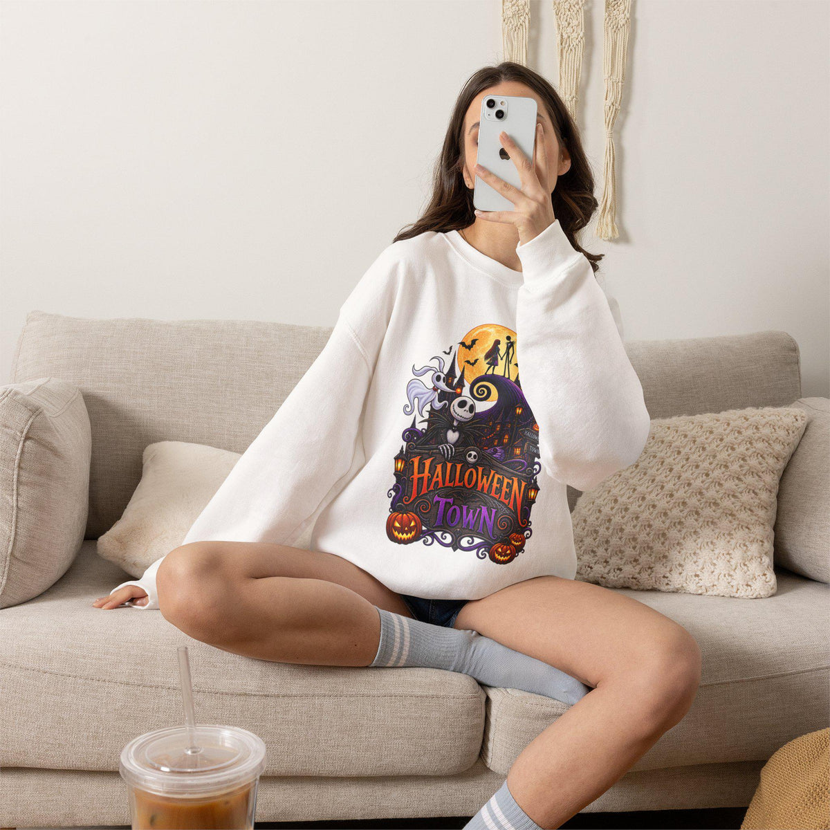 Halloween Town Crewneck Sweatshirt | Jack Skellington Haunted House Design