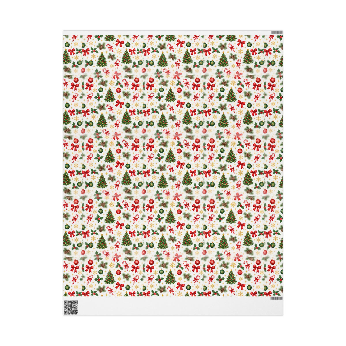 Christmas Wrapping Paper Roll — Festive Trees, Candy Canes & Pinecone Pattern