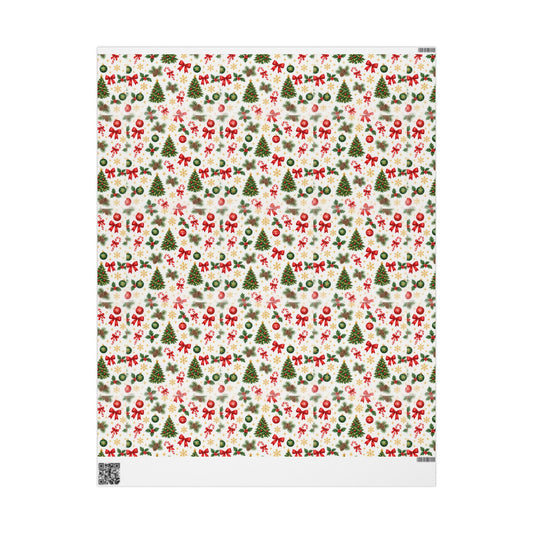 Christmas Wrapping Paper Roll — Festive Trees, Candy Canes & Pinecone Pattern