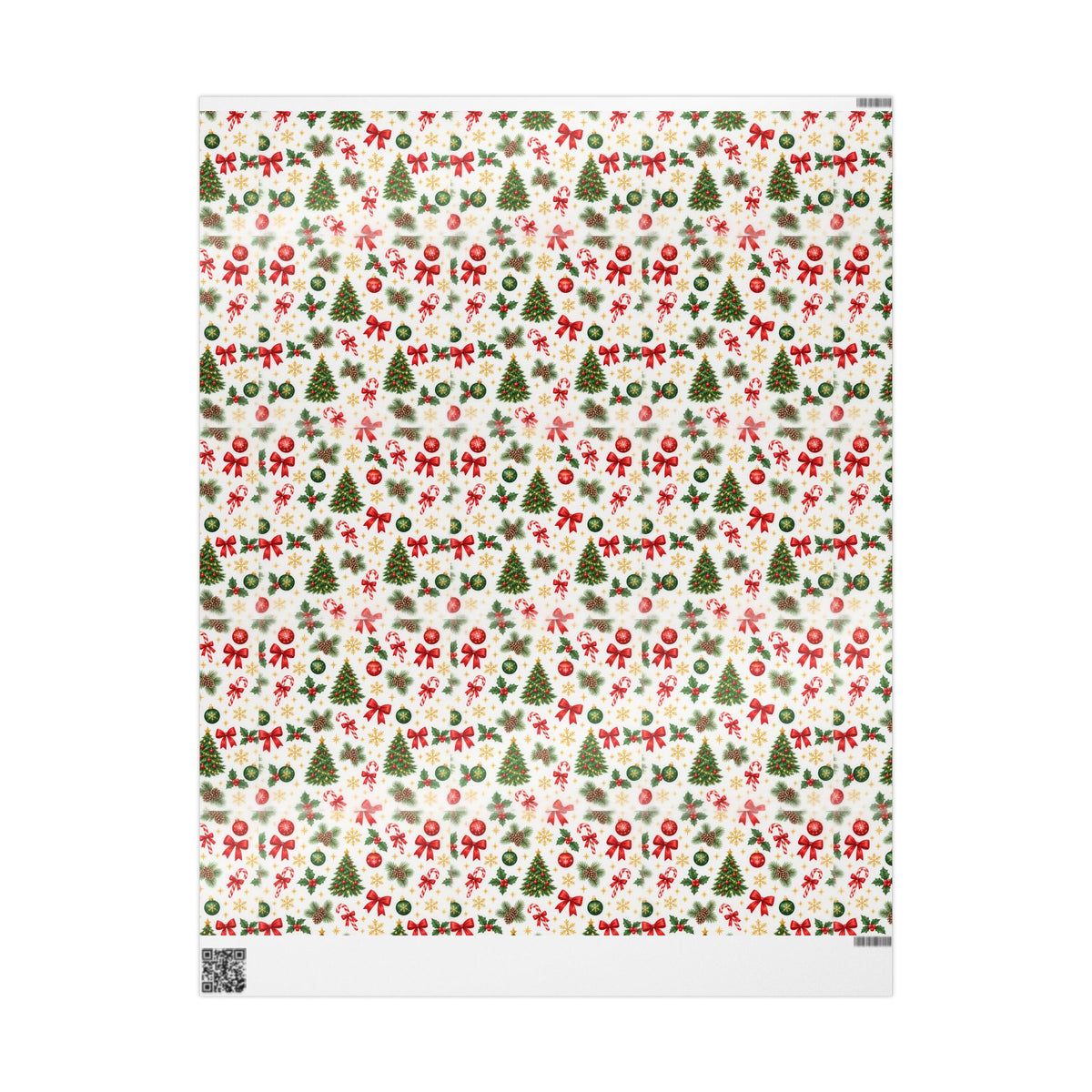 Christmas Wrapping Paper Roll — Festive Trees, Candy Canes & Pinecone Pattern