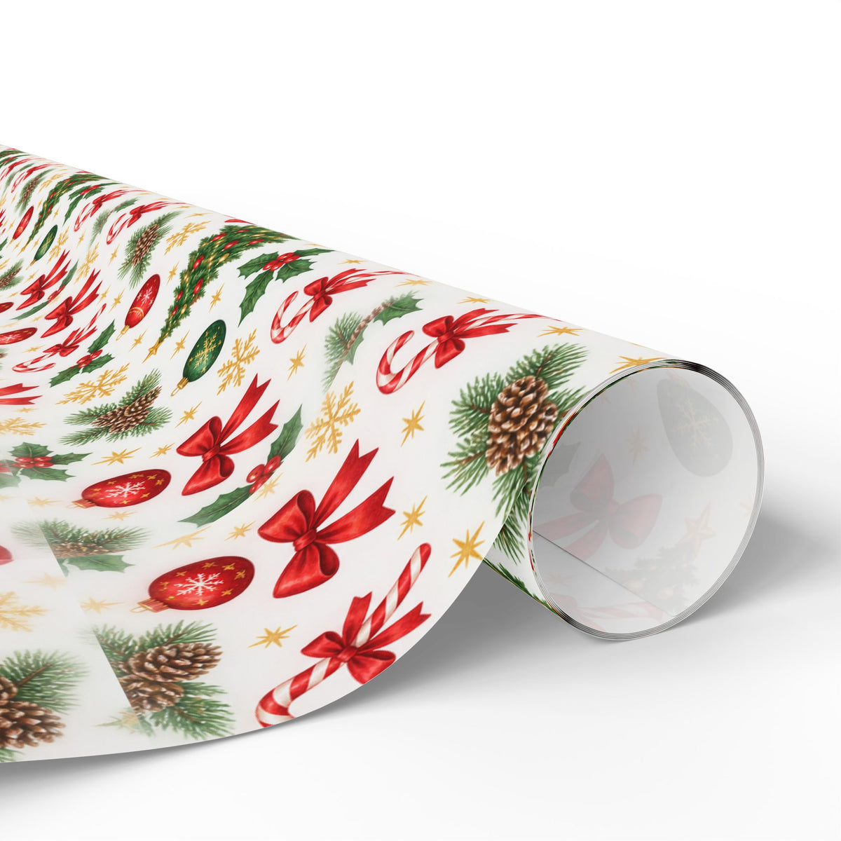 Christmas Wrapping Paper Roll — Festive Trees, Candy Canes & Pinecone Pattern