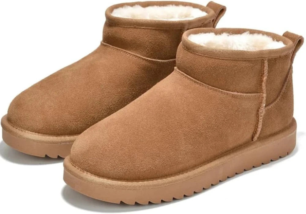 Genuine Leather Faux Fur Ankle Boots