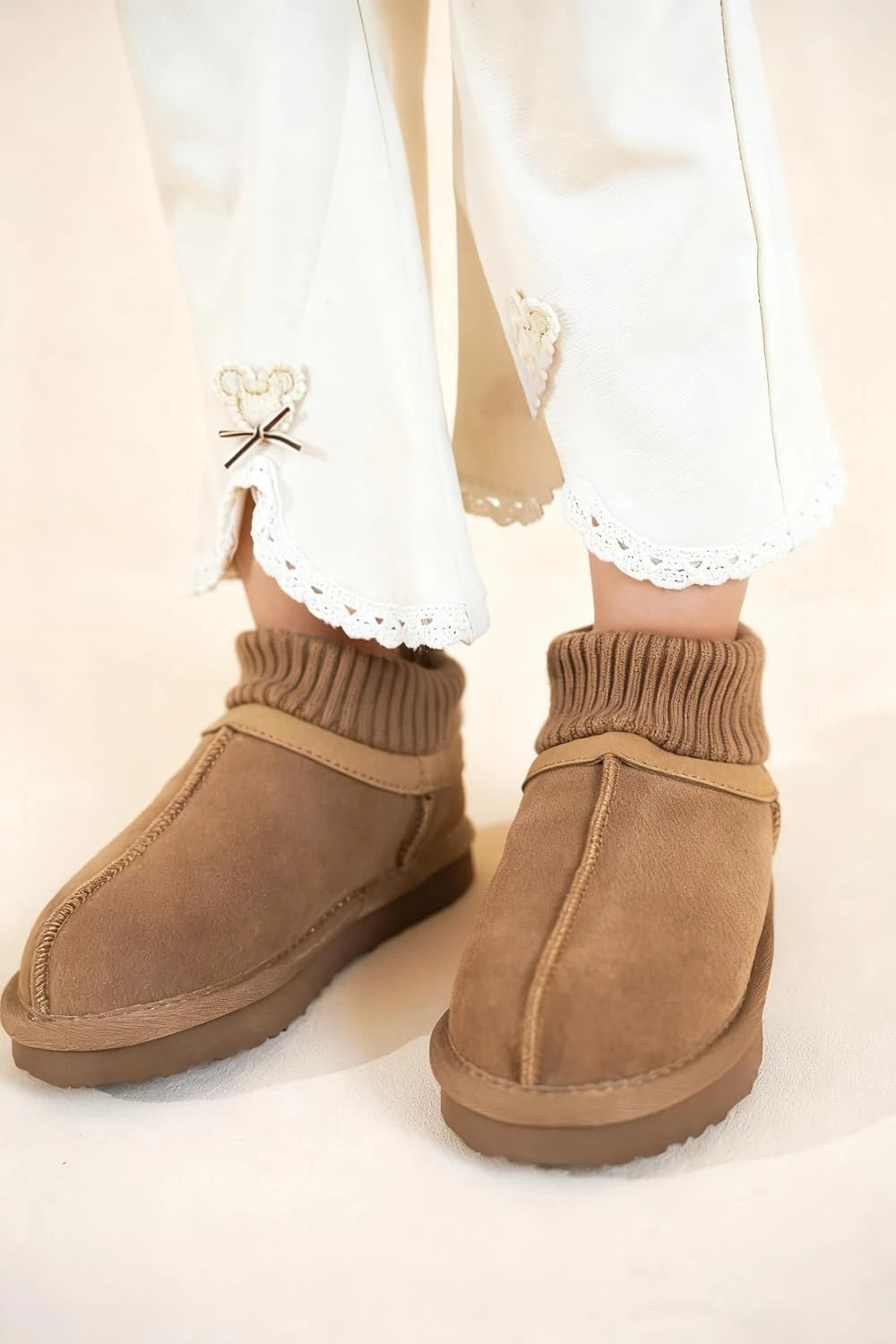 Genuine Leather Shearling Kids Slippers