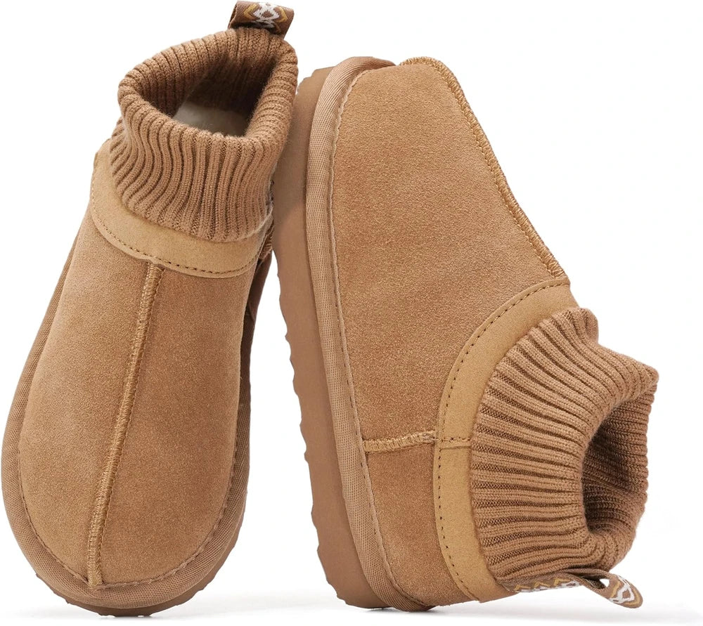 Genuine Leather Shearling Kids Slippers