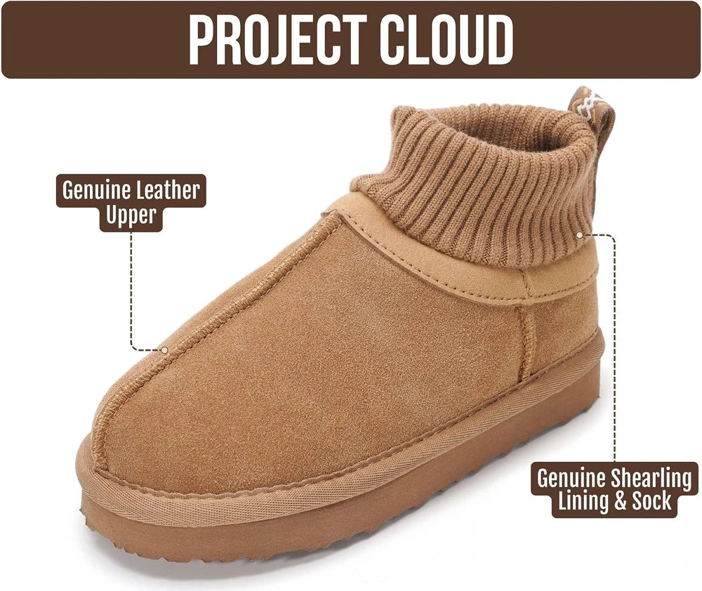 Genuine Leather Shearling Kids Slippers