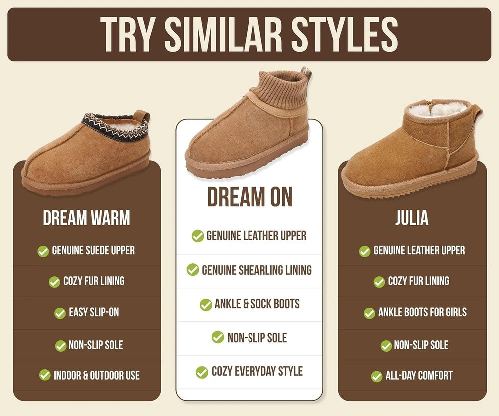 Genuine Leather Shearling Kids Slippers
