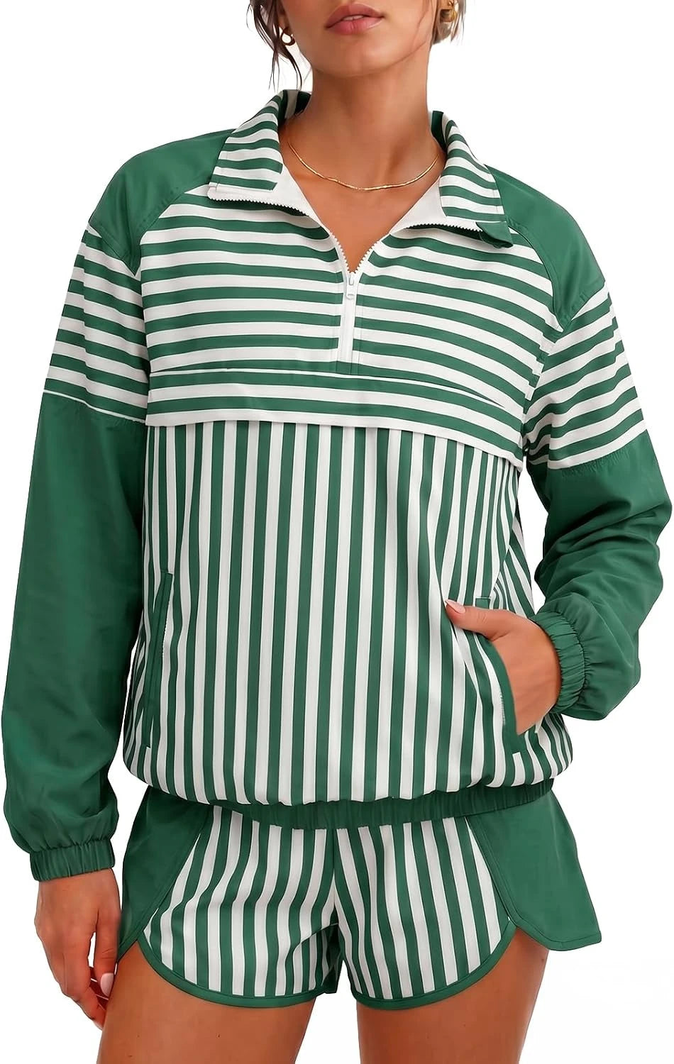 Fisoew Striped Athletic Short Set