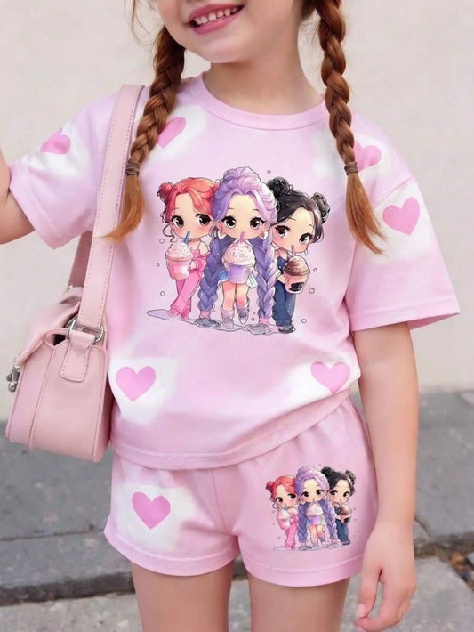 Heart Print Shorts Set