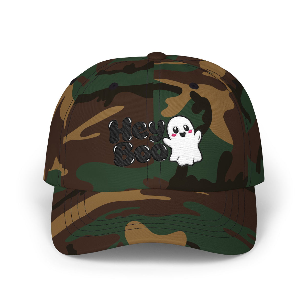 Hey Boo Ghost Dad Cap — Cute Halloween Embroidered Baseball Hat