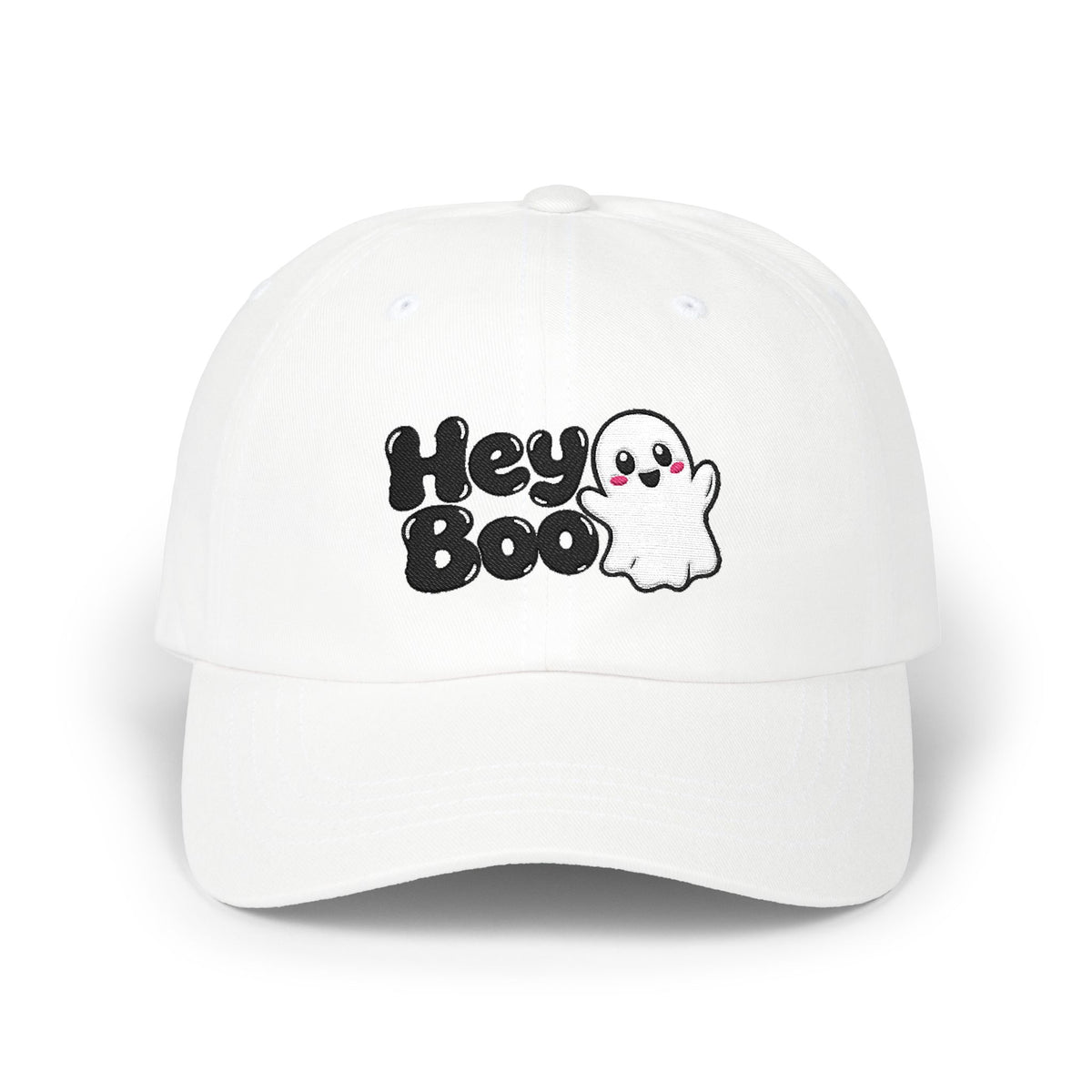 Hey Boo Ghost Dad Cap — Cute Halloween Embroidered Baseball Hat
