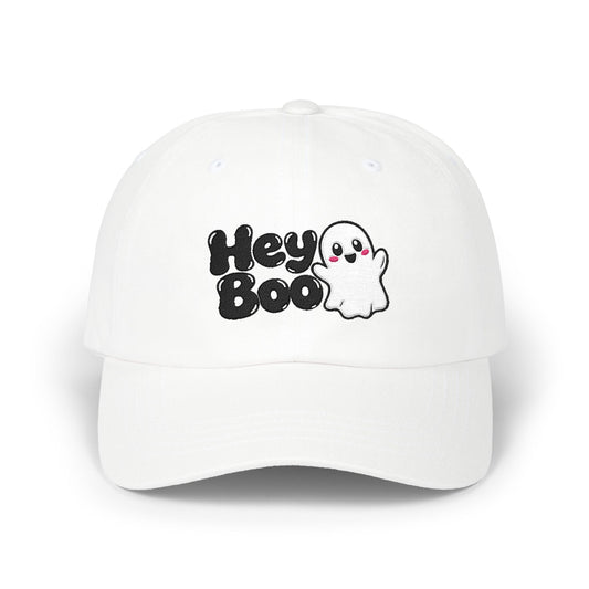 Hey Boo Ghost Dad Cap — Cute Halloween Embroidered Baseball Hat