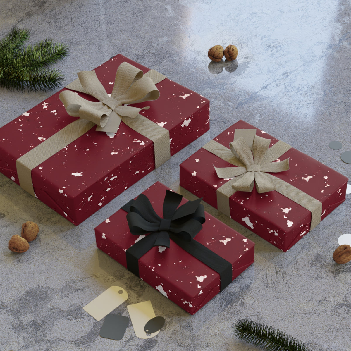 Gift Wrapping Paper Rolls, 1pc Burgundy white specs