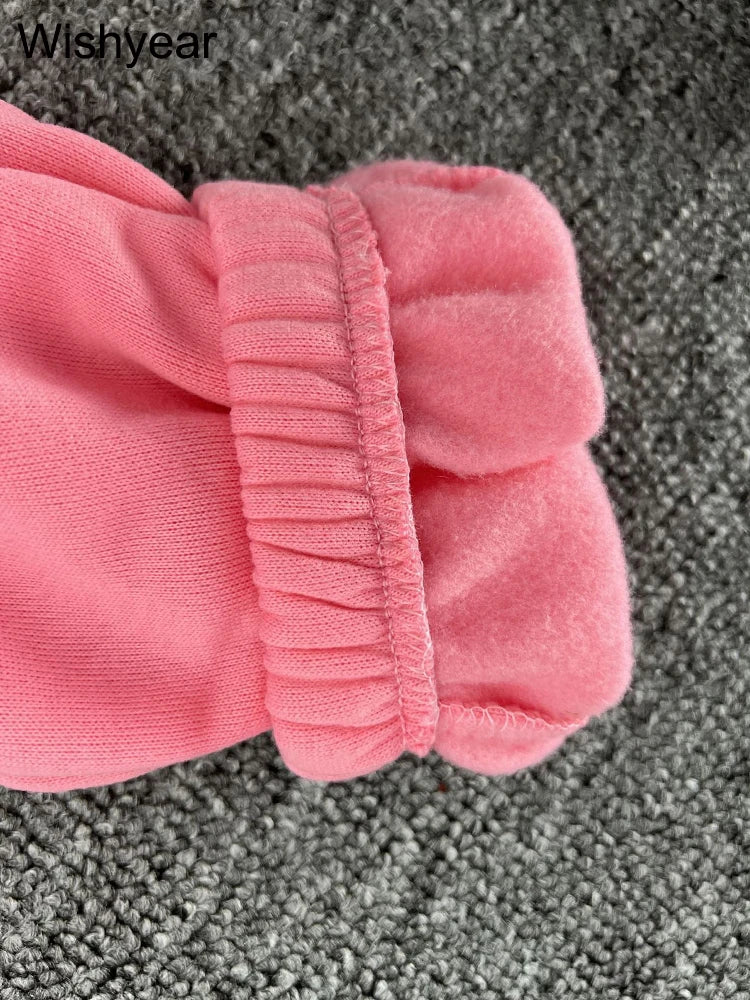 Casual Sports Wear Two Piece Set for Women Velvet Sweatshirt Hoodie Crop Top and Leggings Pants Suit Female WarmWinter Outfits