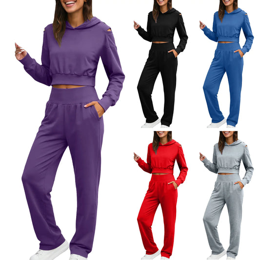 Women Two Piece Outfits Casual Sweatsuits Set Long Sleeve Hoodie Tracksuit 2026 Spring Summer Elegant Fashion Female Suits