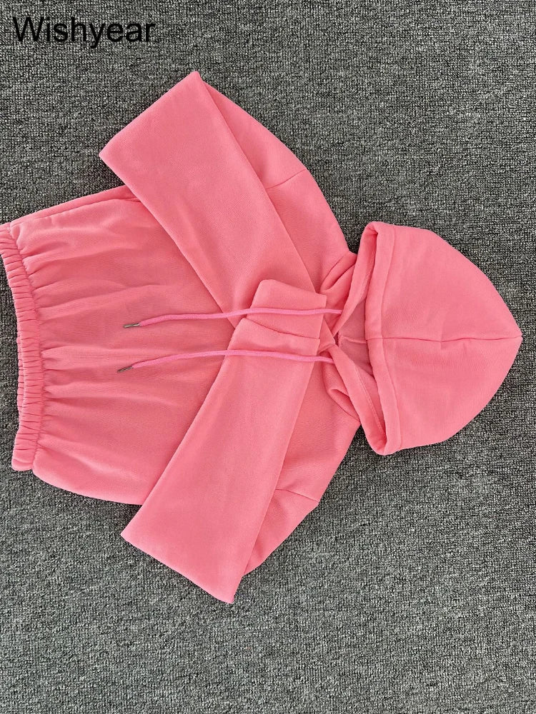 Casual Sports Wear Two Piece Set for Women Velvet Sweatshirt Hoodie Crop Top and Leggings Pants Suit Female WarmWinter Outfits