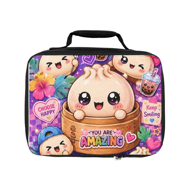 Kawaii Dumpling Lunch Bag: Insulated, Polyester, Kids Adults (9.5″ × 7″ x 2.8″)