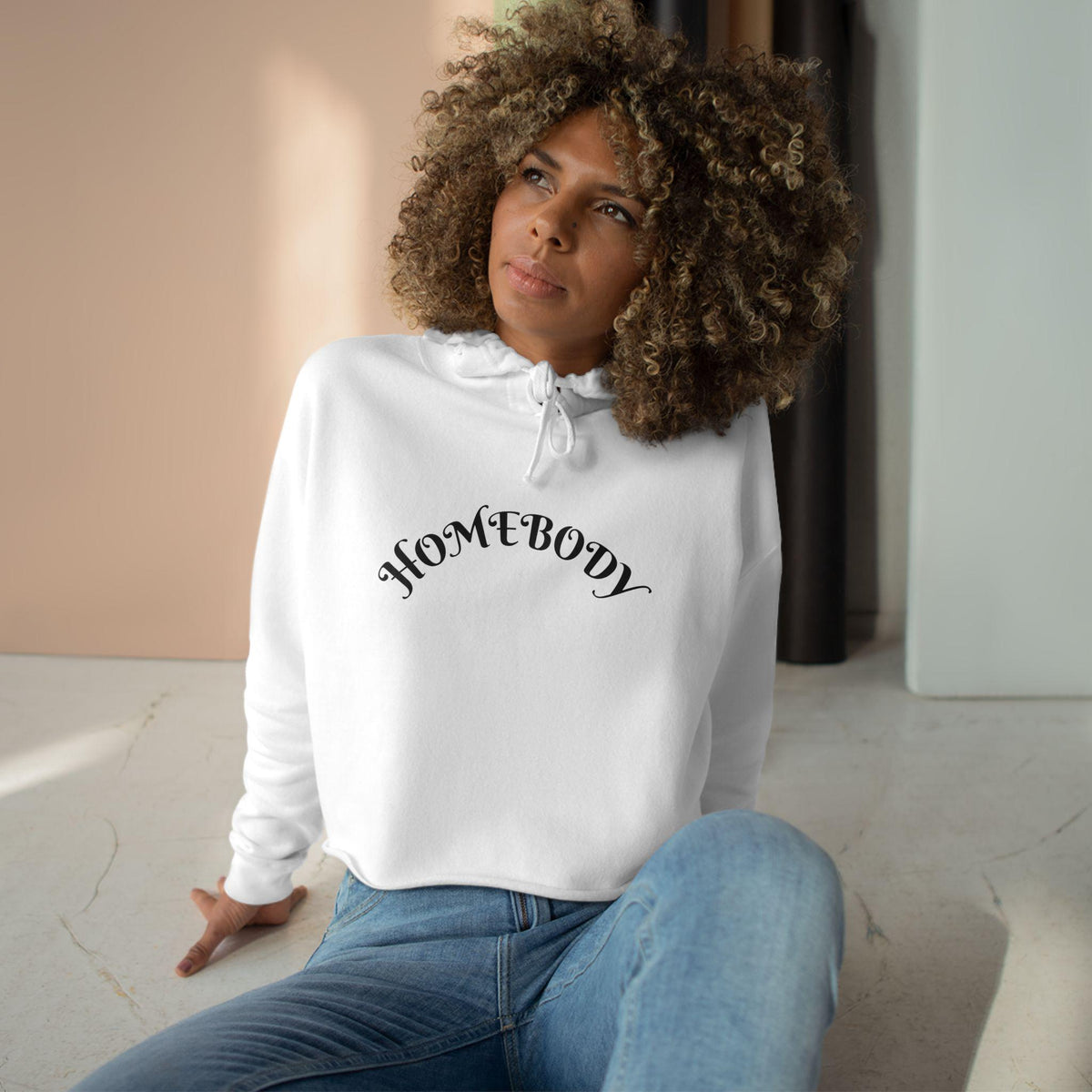 Homebody crop hoodie | Homebody text, cozy loungewear, minimalist chest script