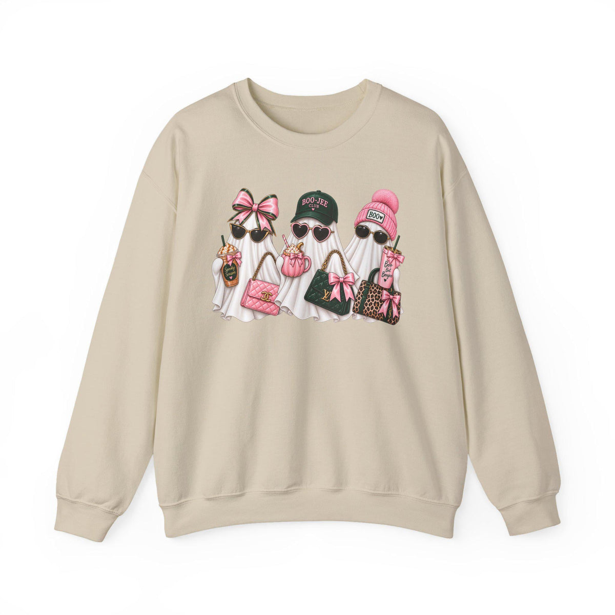 Boujee Ghost Halloween Crewneck, Preppy Pink Green Sweatshirt
