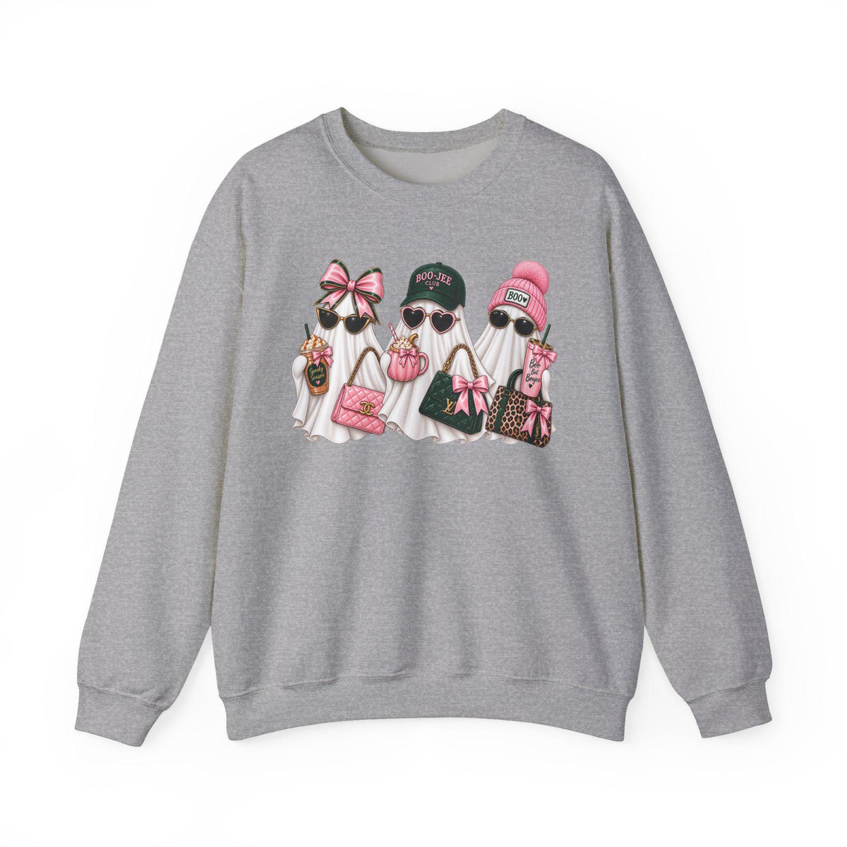 Boujee Ghost Halloween Crewneck, Preppy Pink Green Sweatshirt