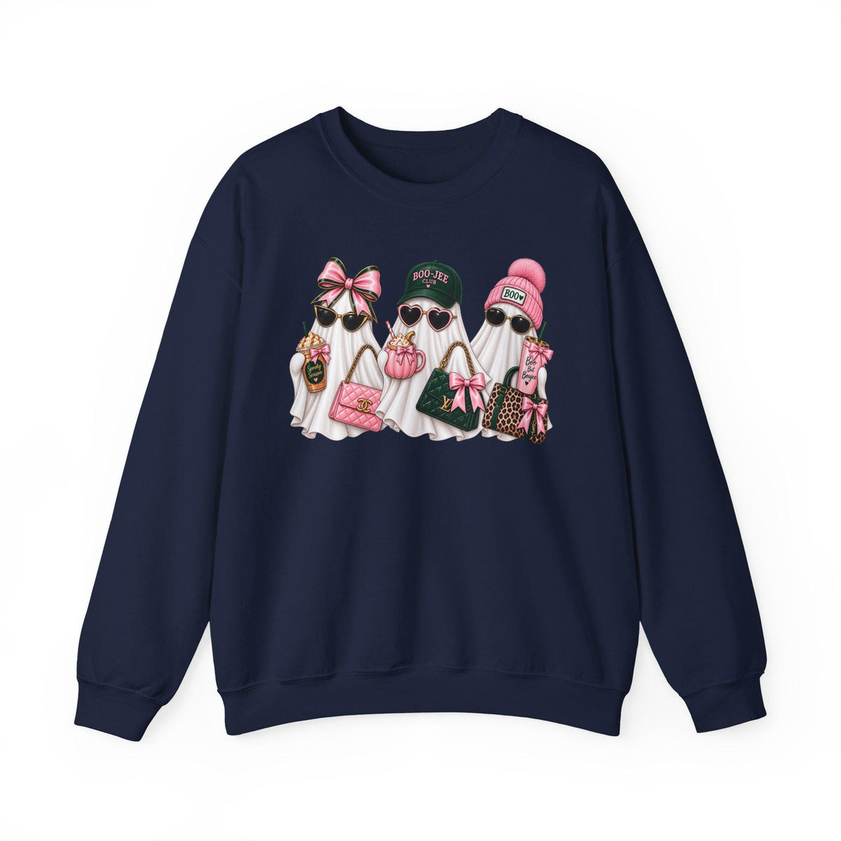 Boujee Ghost Halloween Crewneck, Preppy Pink Green Sweatshirt