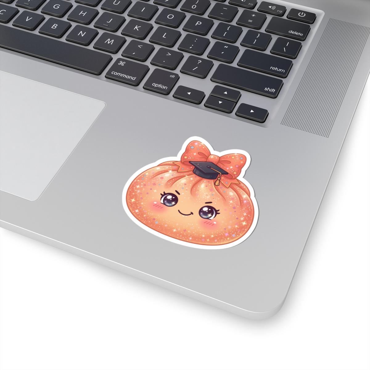 Kawaii Graduation Dumpling Sticker: Vinyl Kiss-Cut Decal (Glossy Finish)