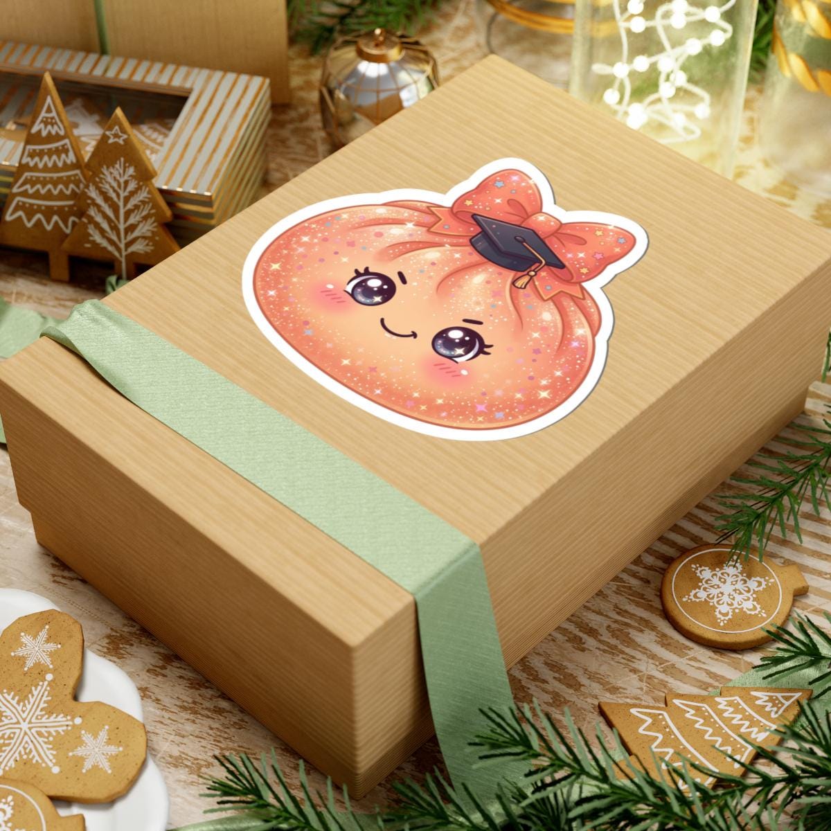 Kawaii Graduation Dumpling Sticker: Vinyl Kiss-Cut Decal (Glossy Finish)