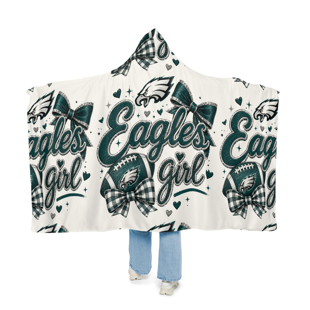 Eagles Girl Hooded Blanket: Football Fan Wearable Cozy Throw (80" x 55")