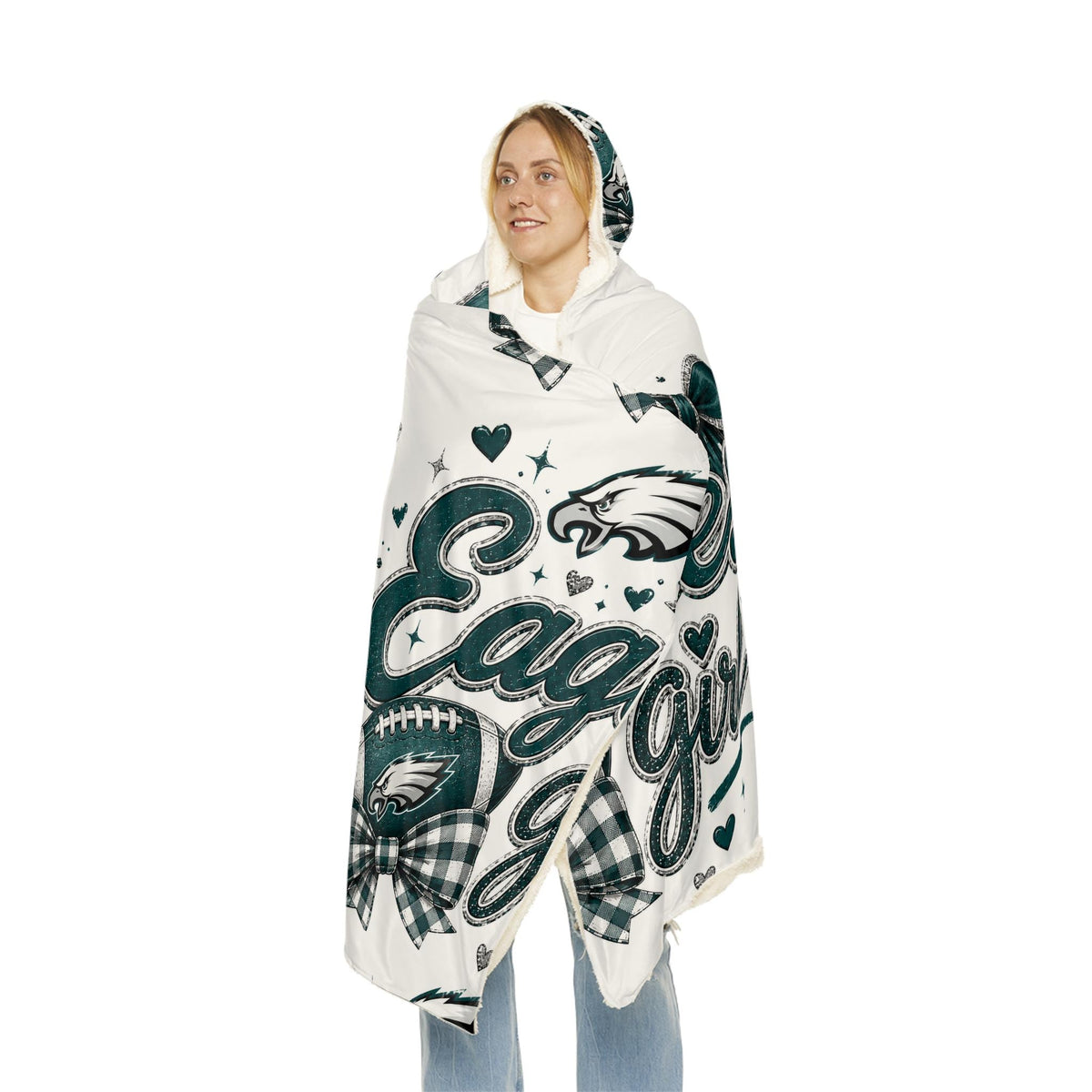 Eagles Girl Hooded Blanket: Football Fan Wearable Cozy Throw (80" x 55")