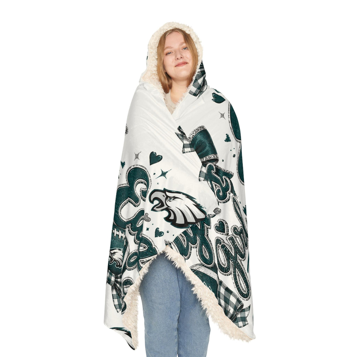Eagles Girl Hooded Blanket: Football Fan Wearable Cozy Throw (80" x 55")