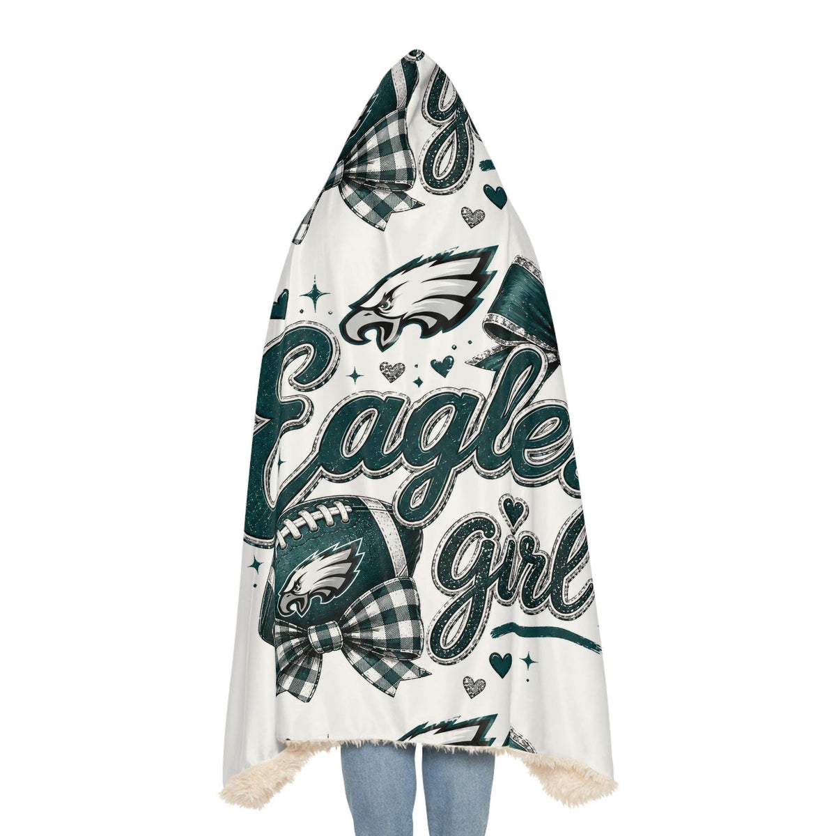 Eagles Girl Hooded Blanket: Football Fan Wearable Cozy Throw (80" x 55")