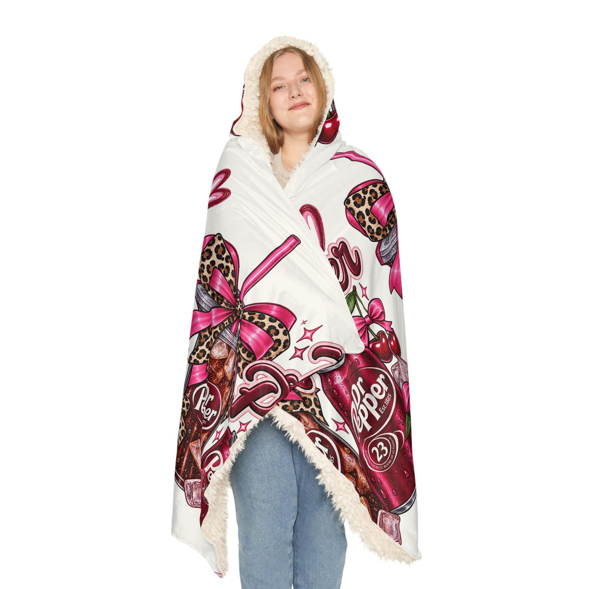 Custom Soda Hooded Blanket: 100 percent Polyester, Sherpa Lining