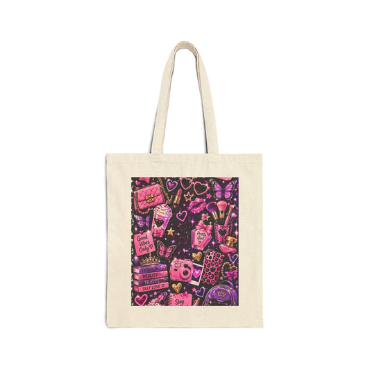 Themed Girly Cotton Canvas Tote Bag