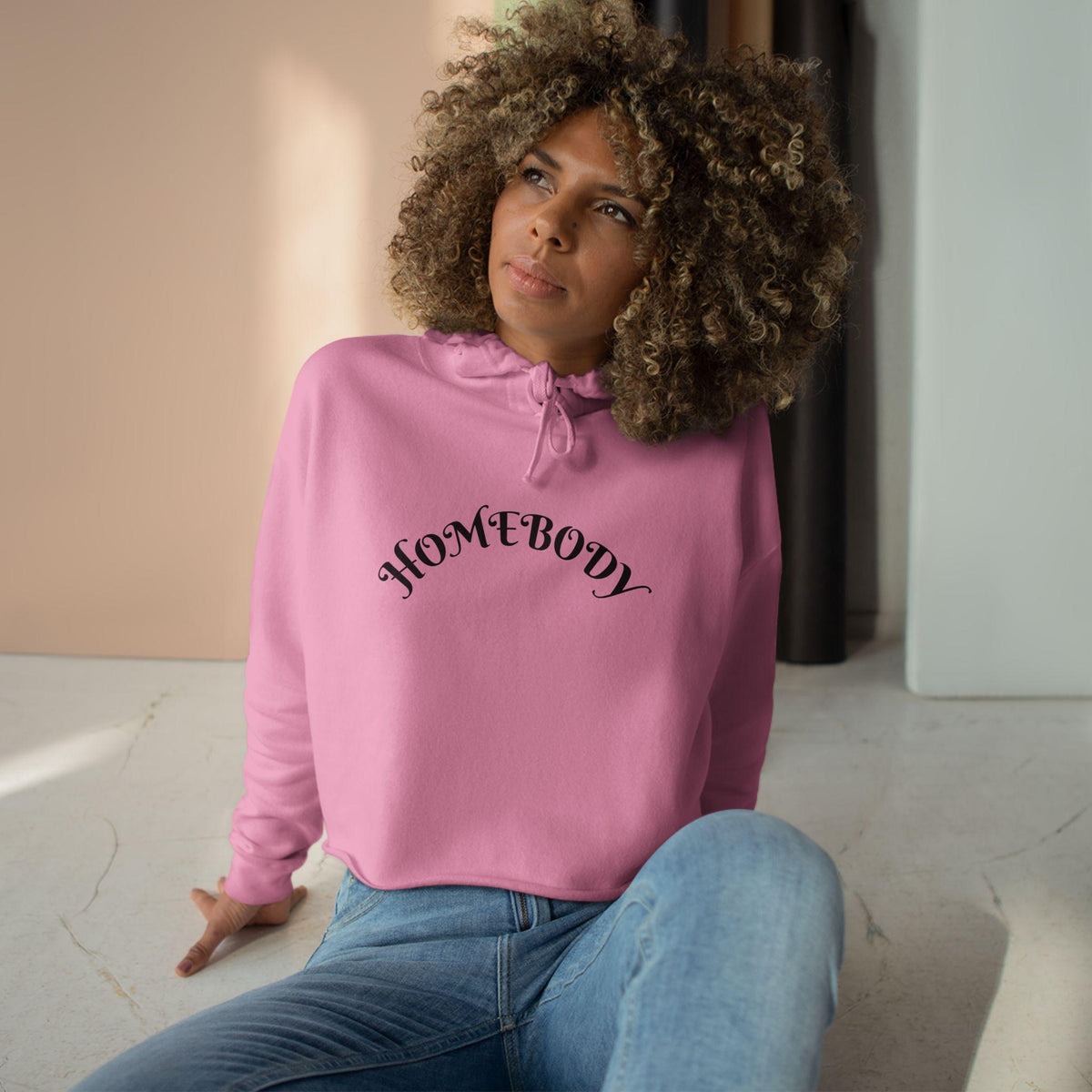 Homebody crop hoodie | Homebody text, cozy loungewear, minimalist chest script