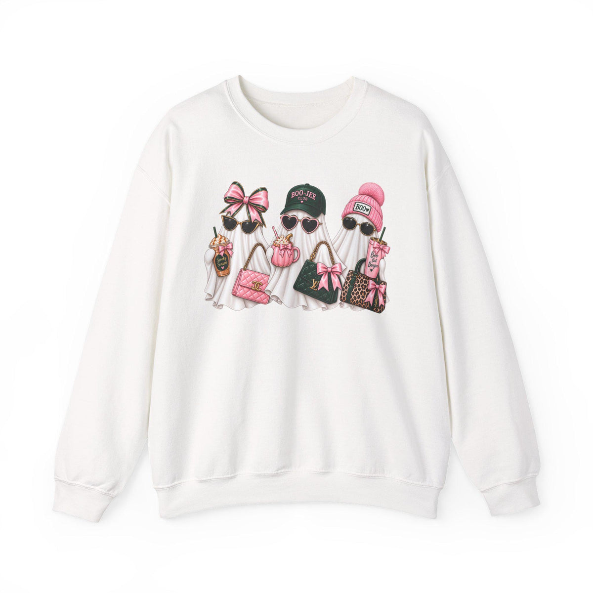 Boujee Ghost Halloween Crewneck, Preppy Pink Green Sweatshirt