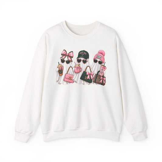 Boujee Ghost Halloween Crewneck, Preppy Pink Green Sweatshirt