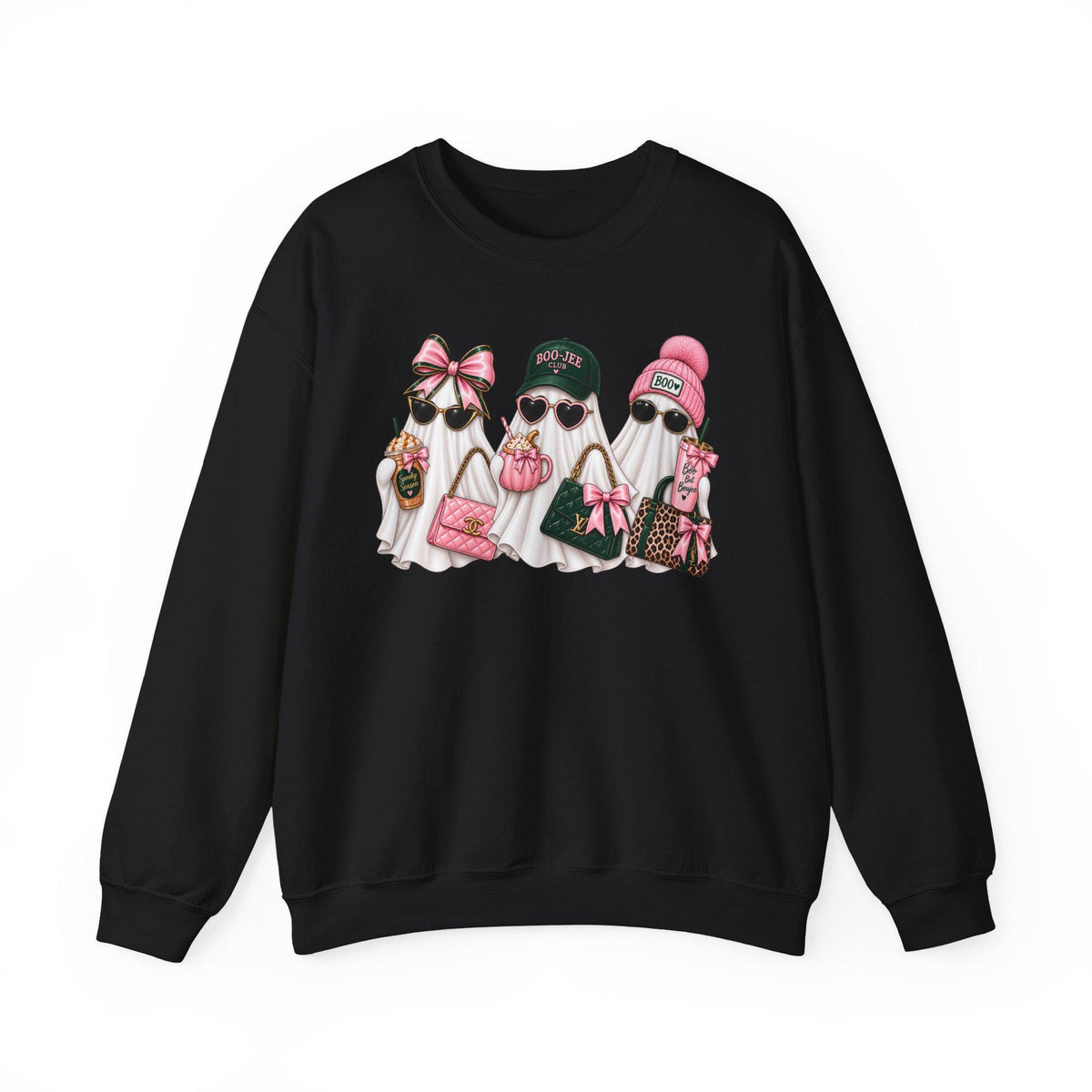 Boujee Ghost Halloween Crewneck, Preppy Pink Green Sweatshirt