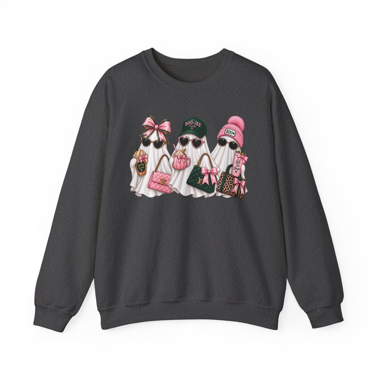 Boujee Ghost Halloween Crewneck, Preppy Pink Green Sweatshirt