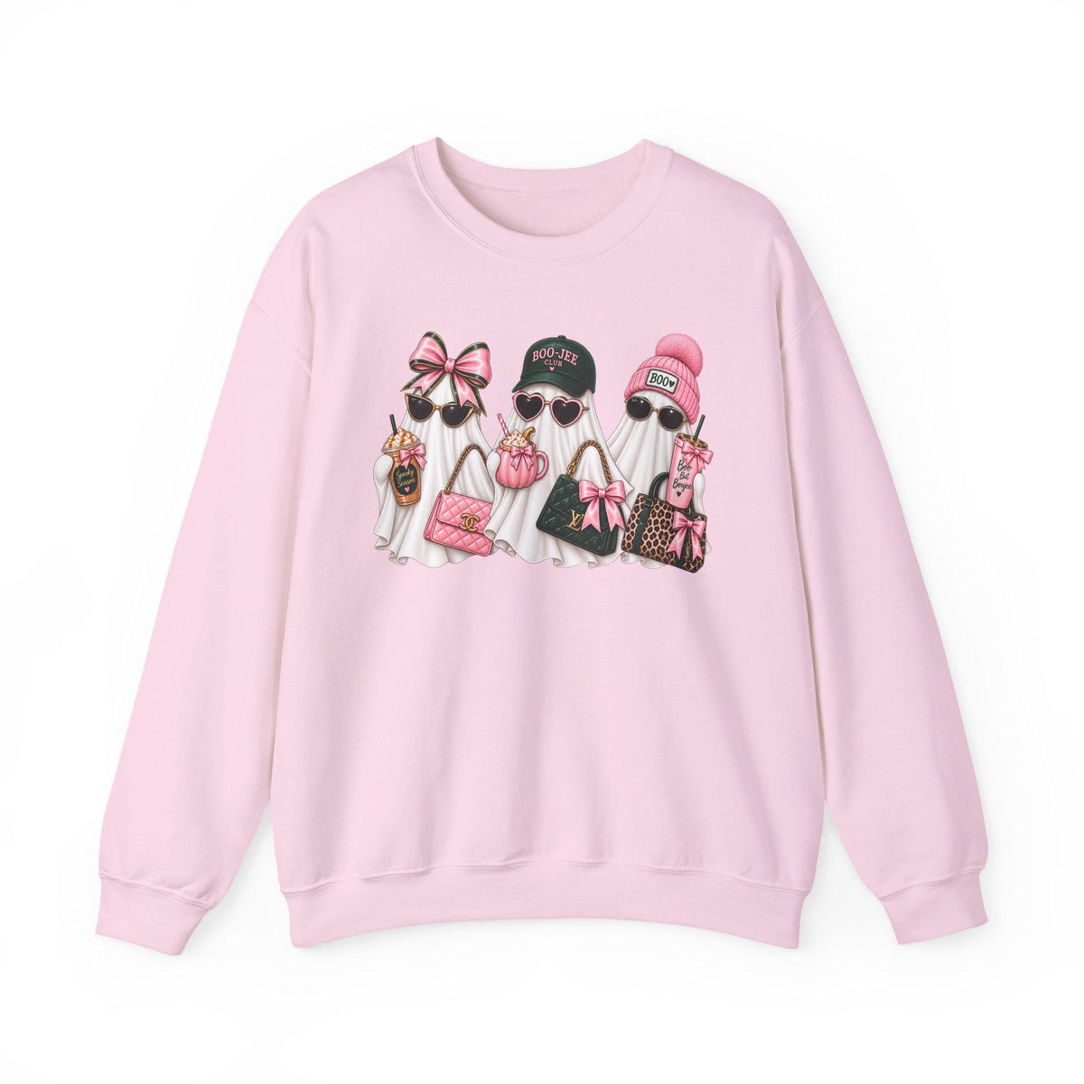 Boujee Ghost Halloween Crewneck, Preppy Pink Green Sweatshirt