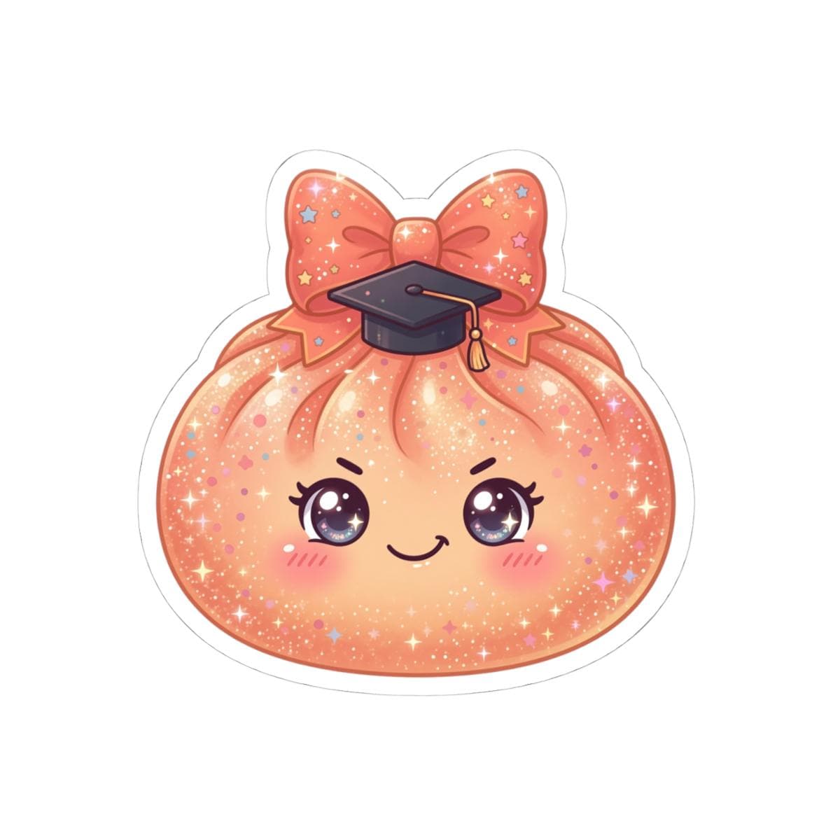 Kawaii Graduation Dumpling Sticker: Vinyl Kiss-Cut Decal (Glossy Finish)
