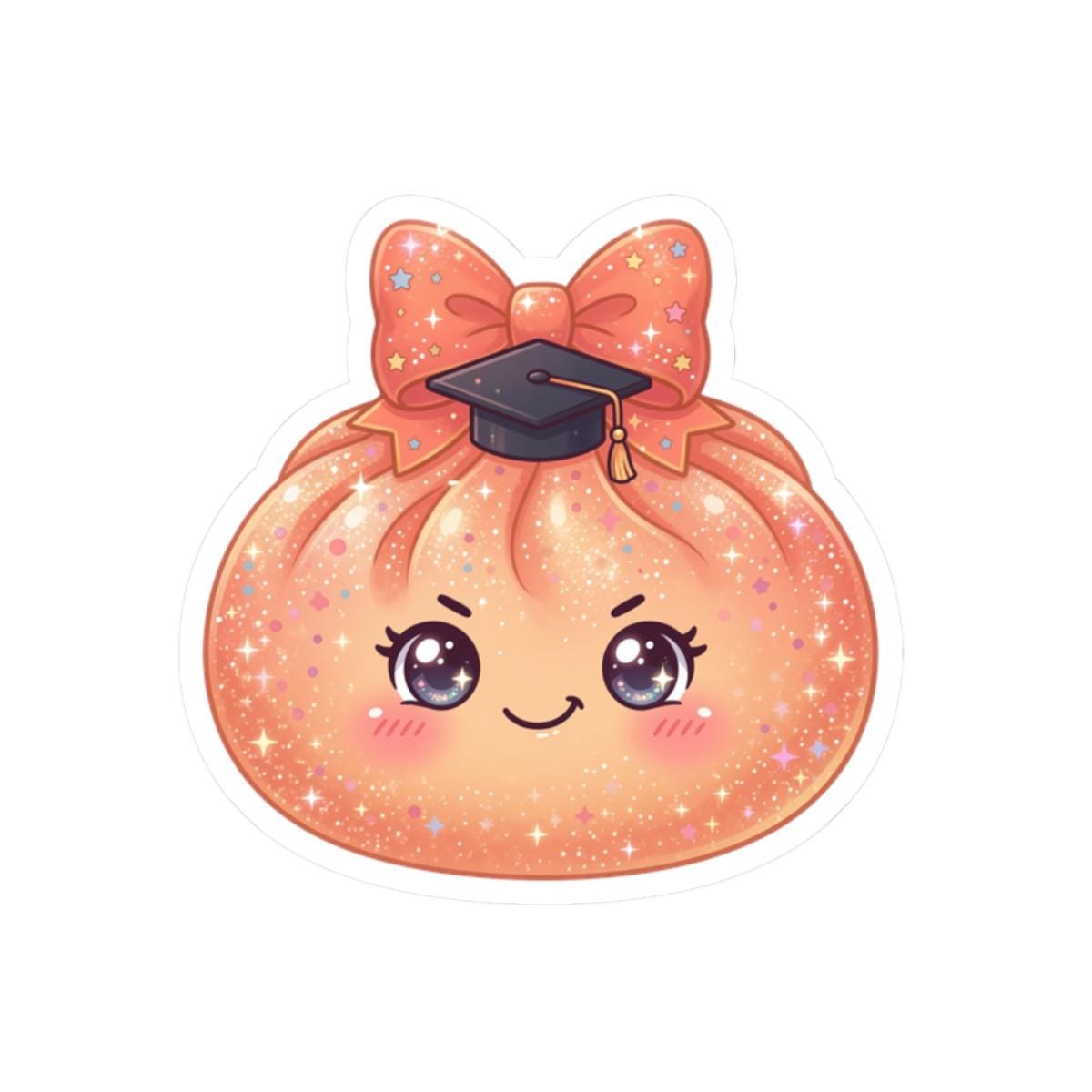 Kawaii Graduation Dumpling Sticker: Vinyl Kiss-Cut Decal (Glossy Finish)