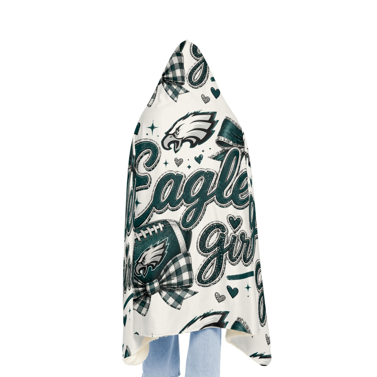 Eagles Girl Hooded Blanket: Football Fan Wearable Cozy Throw (80" x 55")