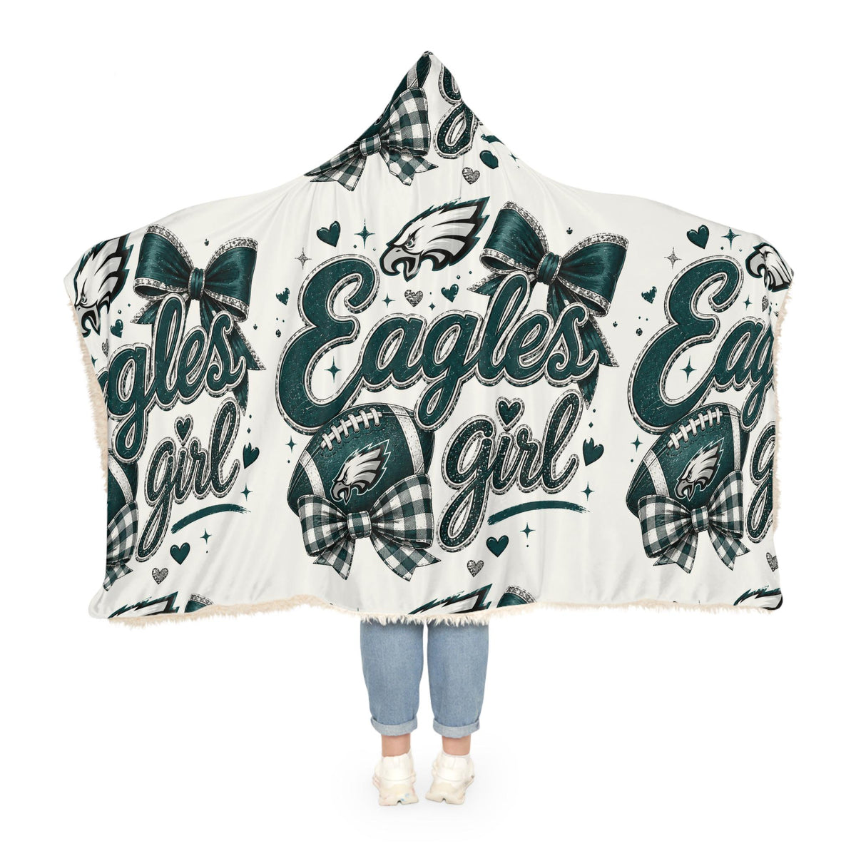 Eagles Girl Hooded Blanket: Football Fan Wearable Cozy Throw (80" x 55")