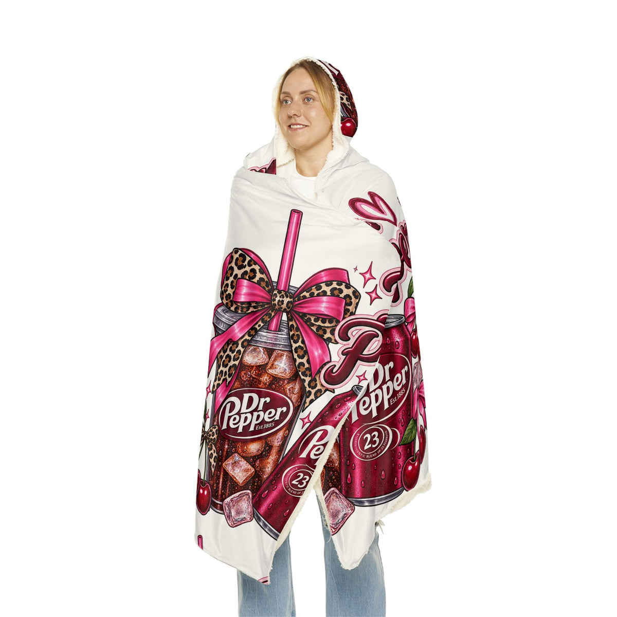 Custom Soda Hooded Blanket: 100 percent Polyester, Sherpa Lining
