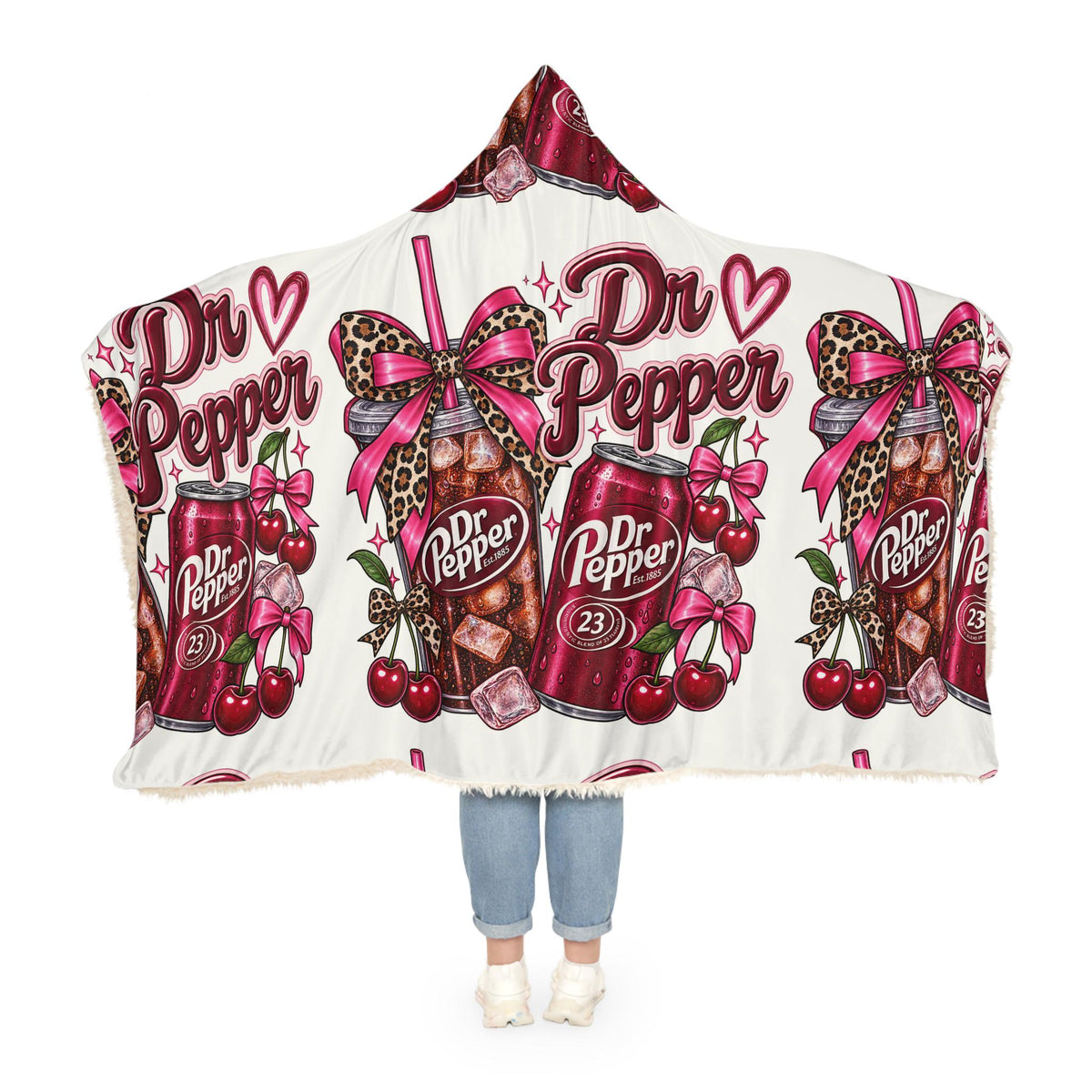 Custom Soda Hooded Blanket: 100 percent Polyester, Sherpa Lining