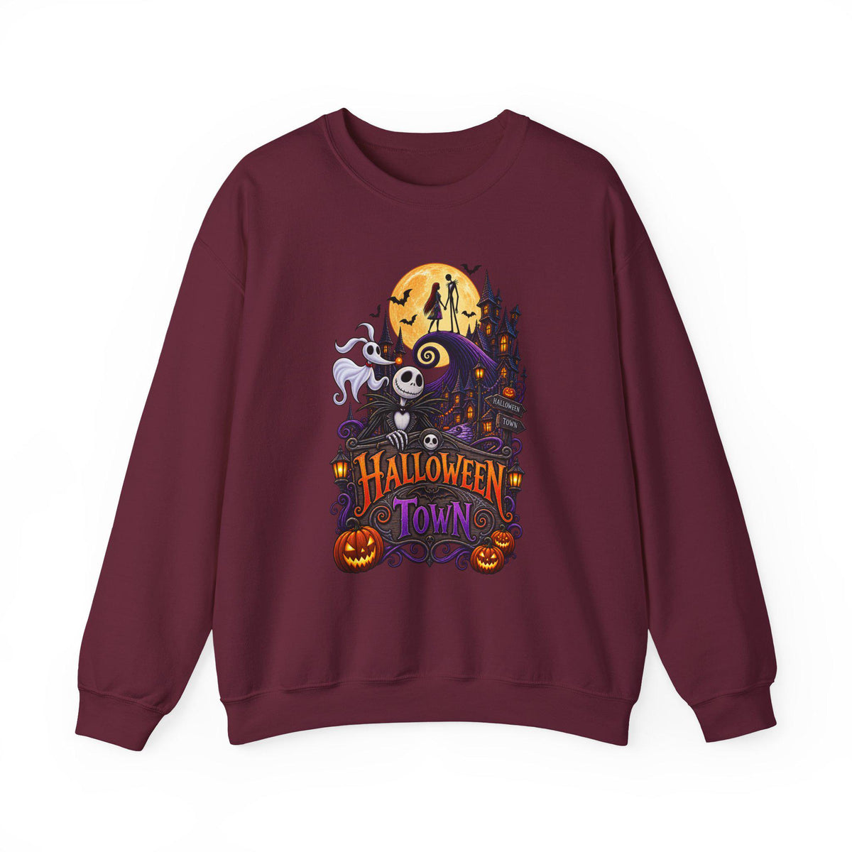 Halloween Town Crewneck Sweatshirt | Jack Skellington Haunted House Design