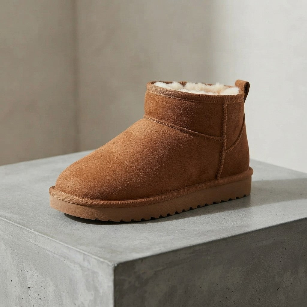Genuine Leather Faux Fur Ankle Boots