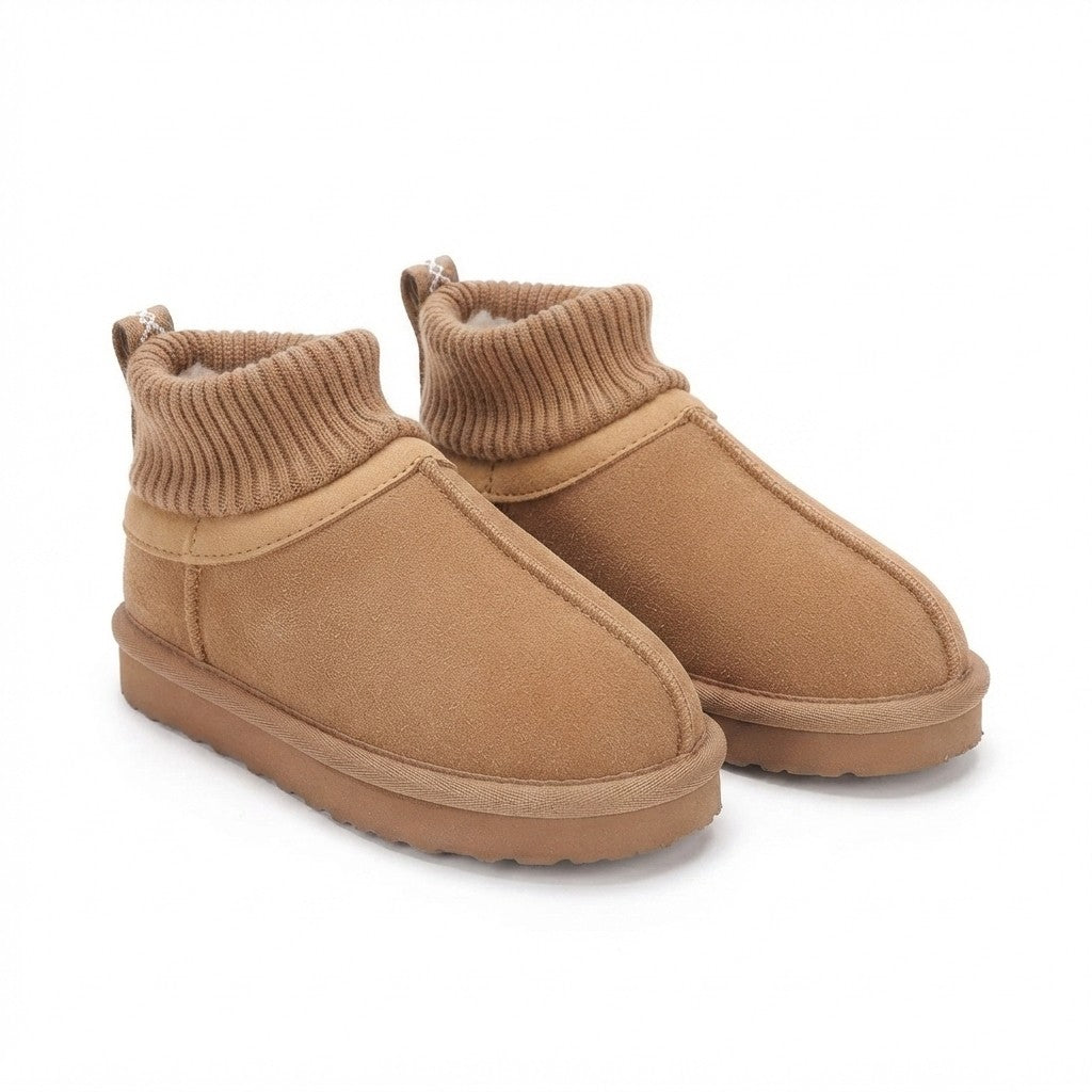 Genuine Leather Shearling Kids Slippers