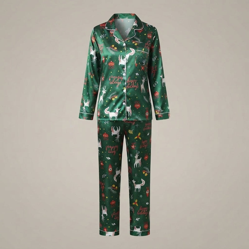 Christmas Reindeer Satin Pajama Set