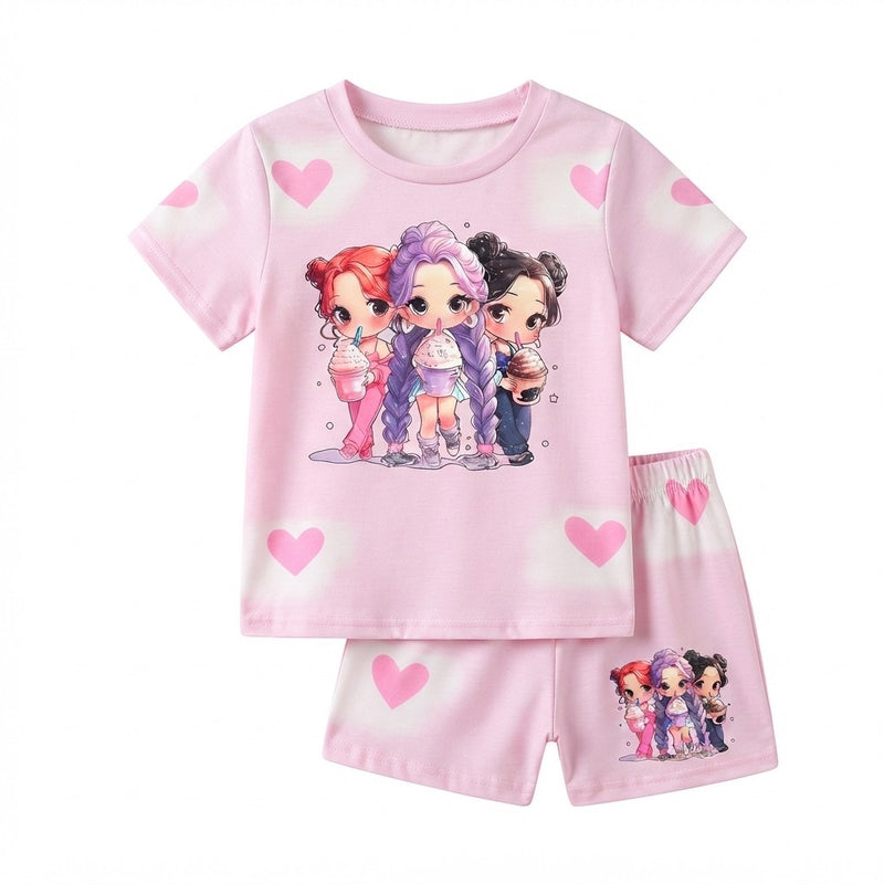 Heart Print Shorts Set