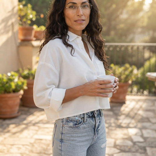Soft Cotton Cropped Button Down Shirt